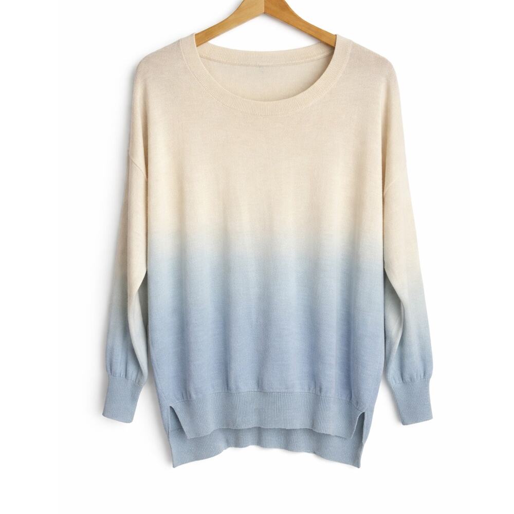 Chan Luu Silk Cashmere Ombre Sweater Small Beige Gray Dip Dye Boho Minimalist